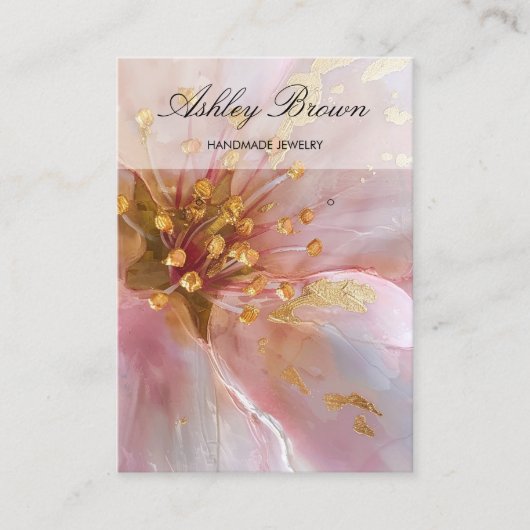 Gouden Roze Bloemen Handgemaakte Sieraden Oorbel D Visitekaartje (Voorkant)