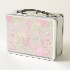 Gouden roze bloemen metalen lunchbox