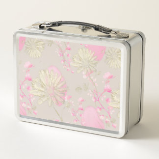 Gouden roze bloemen metalen lunchbox