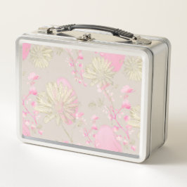 Gouden roze bloemen metalen lunchbox