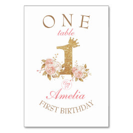 Gouden Roze Bloemen Prinses 1e Verjaardagsfeest Kaart