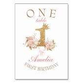 Gouden Roze Bloemen Prinses 1e Verjaardagsfeest Kaart (Achterkant)