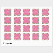 Gouden roze bloemen vierkante sticker (Vel)