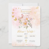 Gouden Roze Bloemen Vlinder Doop Doop Kaart (Voorkant)