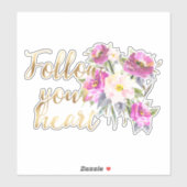 Gouden Roze Bloemen Volg Je Hart Waterverf Sticker (Vel)