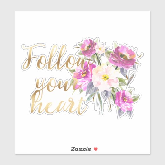 Gouden Roze Bloemen Volg Je Hart Waterverf Sticker (Vel)