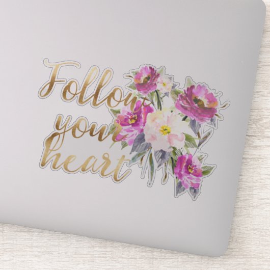 Gouden Roze Bloemen Volg Je Hart Waterverf Sticker (Detail)