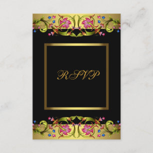 Gouden Roze Bloemen Vrouw 50e Verjaardagsfeest RSV RSVP Kaartje