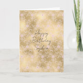 Gouden Roze Bloemend Kant Kaart (Voorkant)