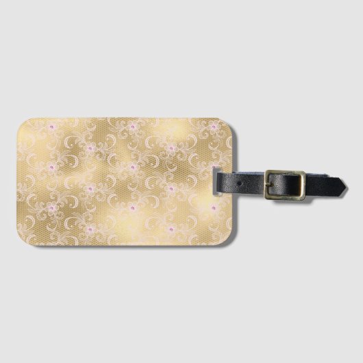 Gouden roze bloemenkant bagagelabel (Voorkant (horizontaal))