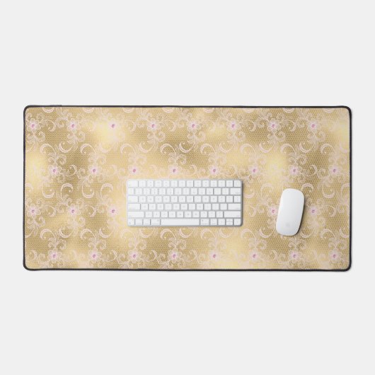 Gouden roze bloemenkant bureaumat (Keyboard & Muis)