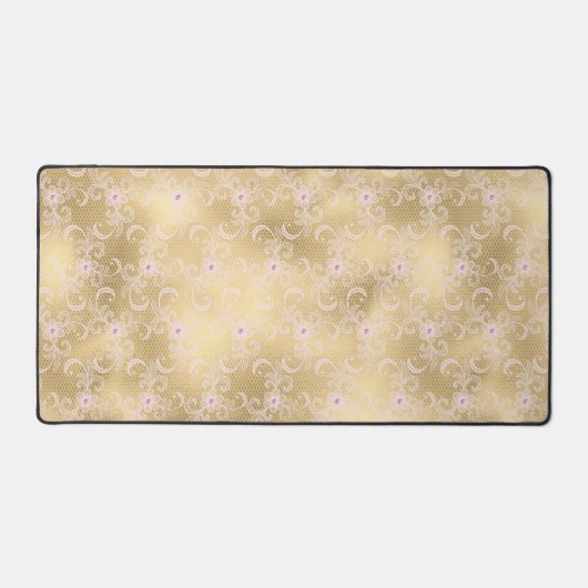 Gouden roze bloemenkant bureaumat (Voorkant)