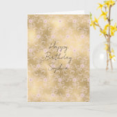 Gouden Roze Bloemenkant Kaart (Gele Bloem)