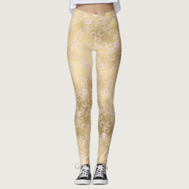 Gouden roze bloemenkant leggings