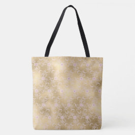 Gouden roze bloemenkant tote bag