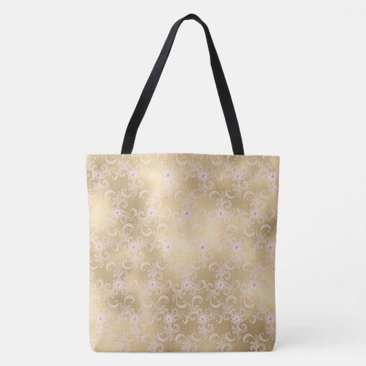 Gouden roze bloemenkant tote bag (Voorkant)