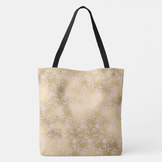 Gouden roze bloemenkant tote bag (Achterkant)