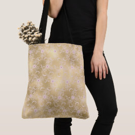 Gouden roze bloemenkant tote bag