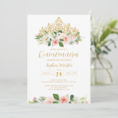 Gouden Roze Bloemenkroon Quinceanera  Kaart (Staand voorkant)