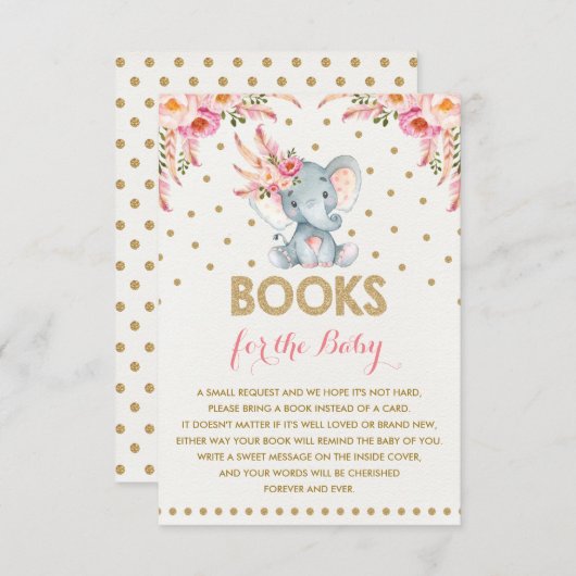 Gouden Roze Bloemenolifant Breng een Boek Insert K Informatiekaartje (Voorkant / Achterkant)