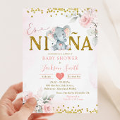 Gouden Roze Bloemenolifant Es ña Baby shower Kaart