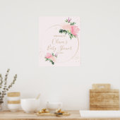 Gouden roze bloemig Baby shower Welkom Poster (Keuken)