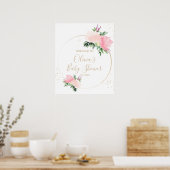Gouden roze bloemig Baby shower Welkom Poster (Keuken)