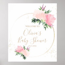 Gouden roze bloemig Baby shower Welkom
