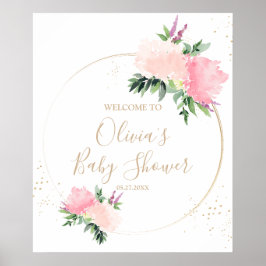 Gouden roze bloemig Baby shower Welkom Poster