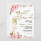 Gouden Roze Bloemige Bruiloft Brunch Bruidsfeest Kaart (Voorkant)