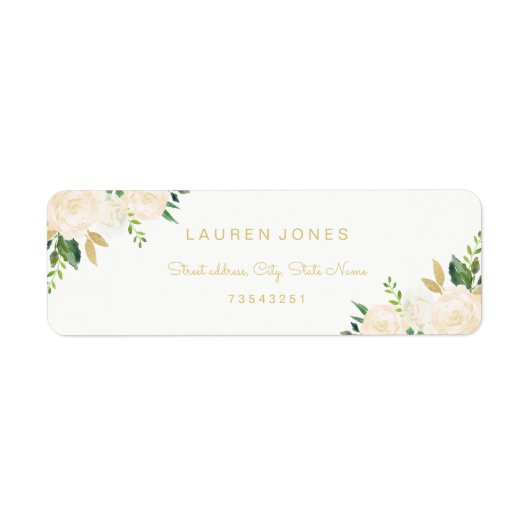 Gouden roze bloemige elegante adreslabel etiket (Voorkant)