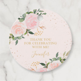 Gouden roze bloemige verjaardag bedankjes labels