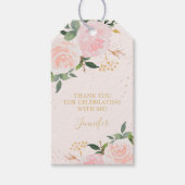 Gouden roze bloemige verjaardag cadeaulabel (Voorkant)