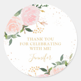 Gouden roze bloemige verjaardag ronde sticker