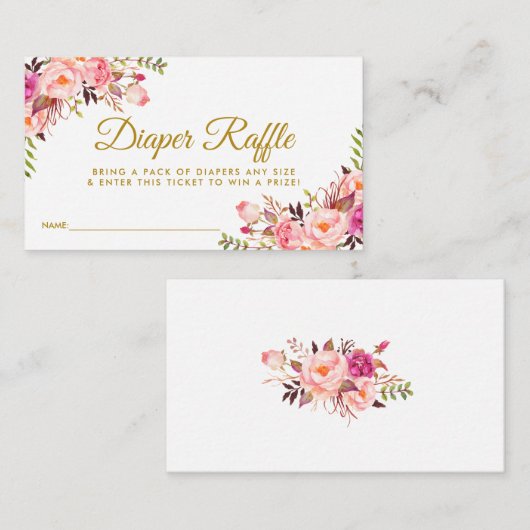 Gouden Roze Blush Baby showers Luier Raffle Kaart (Voorkant / Achterkant)