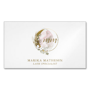 Gouden Roze Blush Monogram Waterverf Celestial Magnetisch Visitekaartje