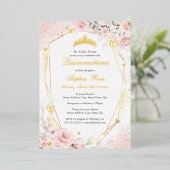 Gouden Roze Blush Vlinder Bloemen Quinceanera Folie Uitnodiging (Staand Voorkant)