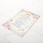 Gouden Roze Blush Vlinder Bloemen Quinceanera Folie Uitnodiging (Gedraaid)