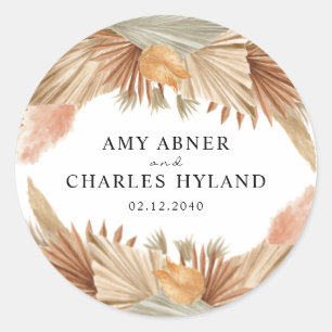 Gouden Roze Boho Pampas Gras Trouwsticker Ronde Sticker