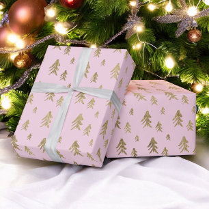 Gouden roze bomen illustratie kerstpatroon cadeaupapier