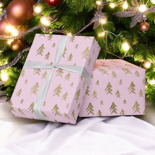 Gouden roze bomen illustratie kerstpatroon cadeaupapier