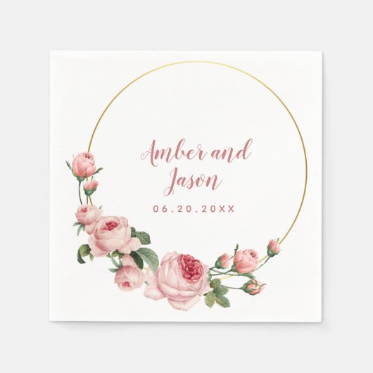 Gouden Roze Botanische Illustratie lijst Custom Servet (Voorkant)