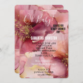 Gouden Roze Bourgondië Bloem Baby Shower Kaart (Voorkant / Achterkant)