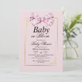 Gouden Roze Bow Waterverf Bloemen Baby shower Kaart (Staand voorkant)