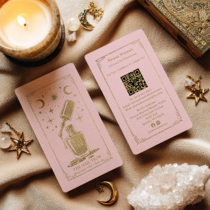 Gouden Roze Celestiaal Tarot Nagelkunstenaar QR-co Visitekaartje