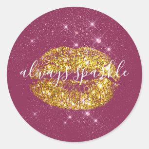 Gouden Roze Chique Sparkle Lips Ronde Sticker
