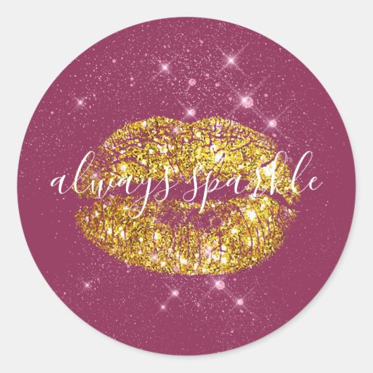 Gouden Roze Chique Sparkle Lips Ronde Sticker (Voorkant)