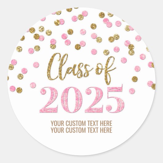 Gouden Roze Confetti Afstuderen 2025 Ronde Sticker (Voorkant)