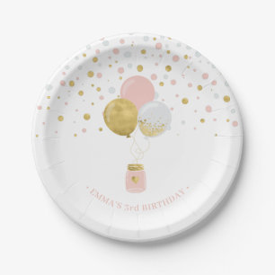 Gouden & Roze Confetti, Ballonnen 1e Verjaardag Papieren Bordje