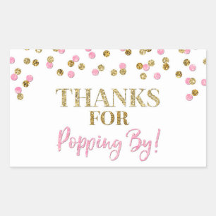 Gouden Roze Confetti Bedankt voor Popping By Rechthoekige Sticker
